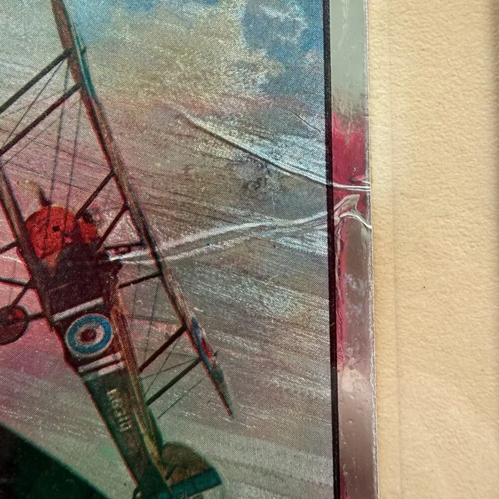 Vintage 1970s Aviation Color-Etch Foil Prints Framed WWI Dogfight Art Decor
